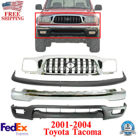 Front Bumper Chrome + Valance + Upper Filler + Grille For 2001-04 Toyota Tacoma