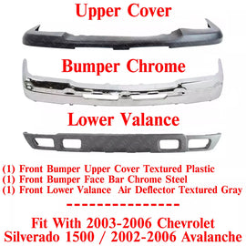 Front Bumper Chrome Steel Kit For 2003-2006 Chevrolet Silverado 1500 Avalanche