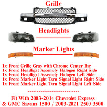 Load image into Gallery viewer, Front Grille Assembly + Headlight Kit For 2003-21 Chevy Express / GMC Savana Van