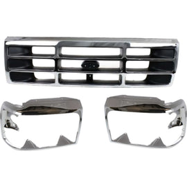 Front Chrome Grille with Headlight Doors Kit For 1992-1996 Ford F-150 Bronco