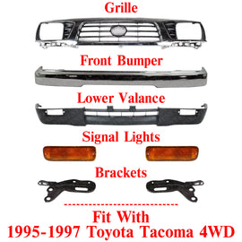 Front Bumper Chrome Steel Kit +Grille +Signal Lights For 1995-1997 Toyota Tacoma