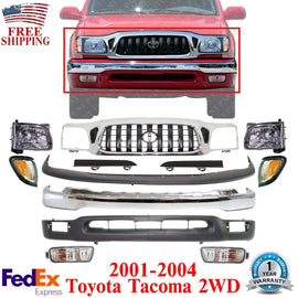 Front Chrome Grille with Black Insert + Bumper Kit For 2001-2004 Toyota Tacoma