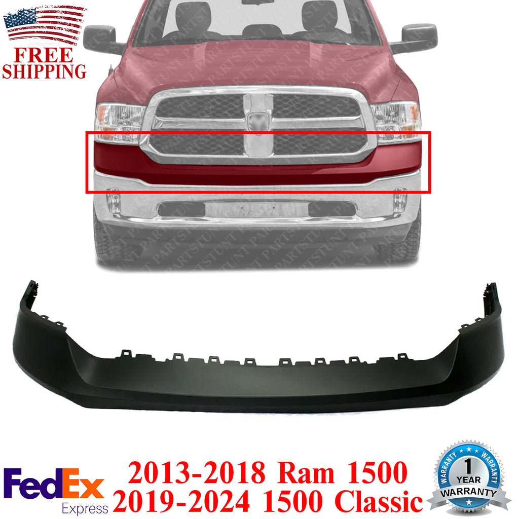 Front Bumper Upper Cover Primed For 2013-2024 Dodge Ram 1500
