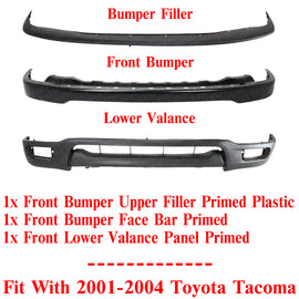 Front Bumper Primed Steel + Filler + Lower Valance For 2001-2004 Toyota Tacoma