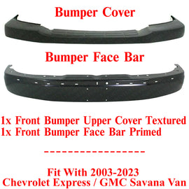 Front Bumper Primed Steel + Upper Cover For 03-23 Chevy Express / GMC Savana Van