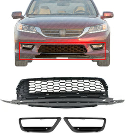 Front Bumper Lower Grille + Fog Light Covers Primed For 2013-2015 Honda Accord