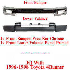Front Bumper Face Bar Chrome + Lower Valance Primed For 1996-1998 Toyota 4Runner