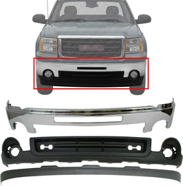 Front Bumper Chrome Steel Face Bar Valance Kit For 2007-2013 GMC Sierra 1500