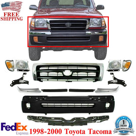Front Bumper Cover Kit + Grille Chrome With Lights For 1998-2000 Toyota Tacoma