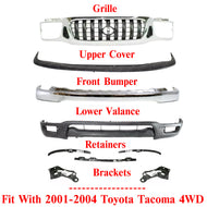 Front Grille + Bumper Chrome Kit+Brackets & Retainer Set For 01-04 Toyota Tacoma