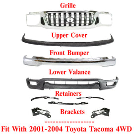 Front Grille + Bumper Chrome Kit+Brackets & Retainer Set For 01-04 Toyota Tacoma