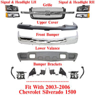 Front Bumper Chrome kit + Headlight + Brackets For 2003-06 Chevy Silverado 1500