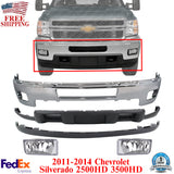 Front Bumper Chrome Steel Kit For 2011-2014 Chevrolet Silverado 2500HD 3500HD