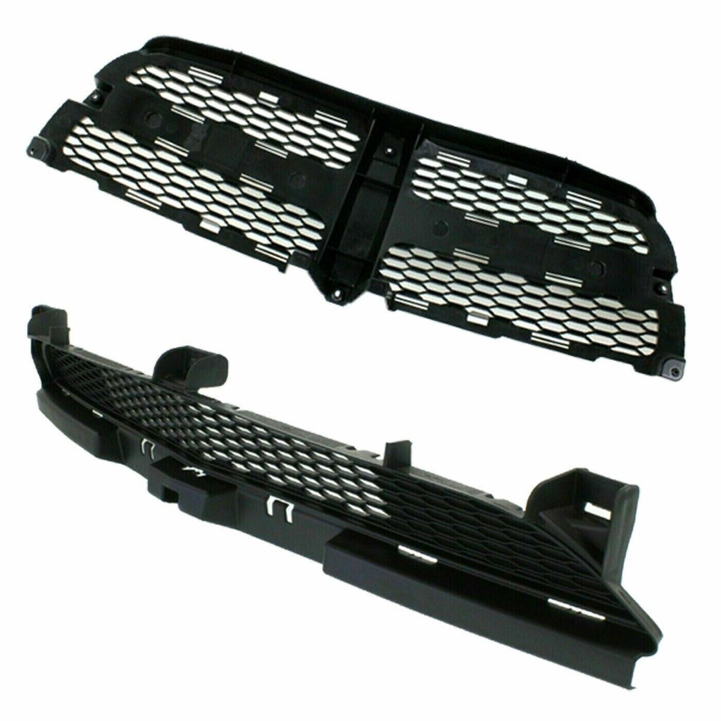Front Bumper Upper & Lower Grille Textured Plastic For 2011-2014 Dodge Charger