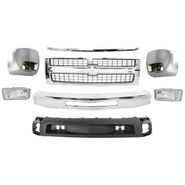 Front Bumper Chrome Steel Kit + Grille & Molding For 07-10 Silverado 2500HD 3500