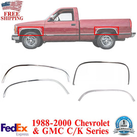 Front&Rear Fender Chrome Trim Moldings LH&RH For 1988-2000 Chevy &GMC C/K Series