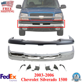 Front Bumper Chrome + Upper Cover + Brackets For 2003-06 Chevy Silverado 1500