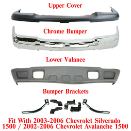 Front Bumper Kit Chrome Steel Set of 9 For 2003-2006 Chevrolet Silverado 1500