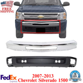 Front Bumper Chrome + Lower Valance Textured For 2009-2013 Chevy Silverado 1500