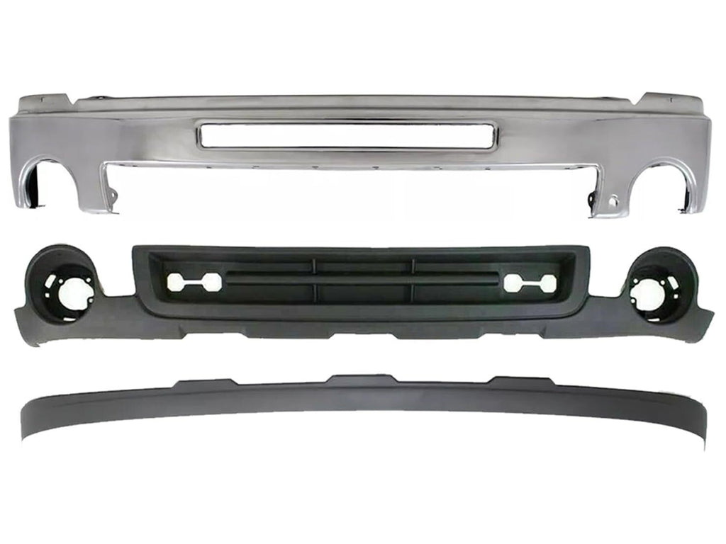 Front Bumper Chrome Steel Face Bar Valance Kit For 2007-2013 GMC Sierra 1500