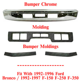 Front Bumper Chrome + Bumper Molding For 92-97 Ford F-150-350 /92-96 Ford Bronco