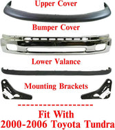 Front Bumper Chrome Steel + Valance + Upper Cover For 2000-2006 Toyota Tundra
