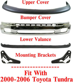 Front Bumper Chrome Steel + Valance + Upper Cover For 2000-2006 Toyota Tundra