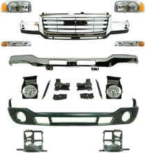 Load image into Gallery viewer, Front Bumper Chrome Kit + Grille + Lights for 2003-2006 GMC Sierra 2500HD 3500