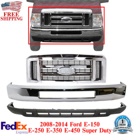 Front Bumper Chrome + Valance +Grille For 2008-2014 Ford E-150 E-250 E-350 E-450
