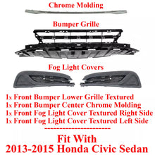 Load image into Gallery viewer, Front Bumper Grille + Molding + Fog Light Covers For 2013-2015 Honda Civic Sedan