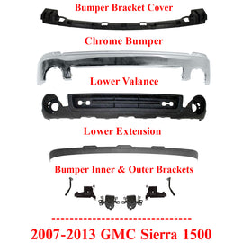 Front Bumper Chrome + Valance + Brackets Kit For 2007-2013 GMC Sierra 1500
