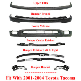 Front Bumper Primed Kit With Brackets & Retainer Set For 01-04 Toyota Tacoma 2WD
