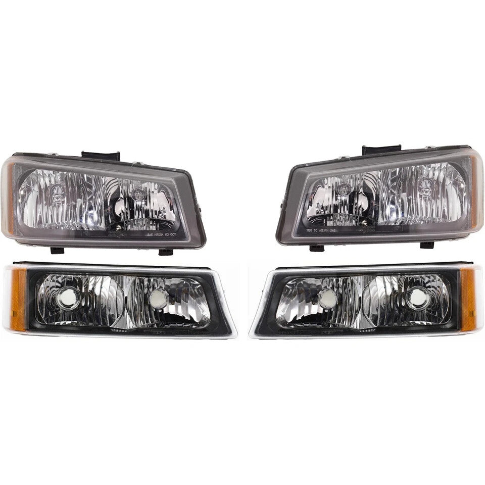 Grille + Headlight Kit + Brackets Set For 2003-06 Chevrolet Silverado 1500/ 2500
