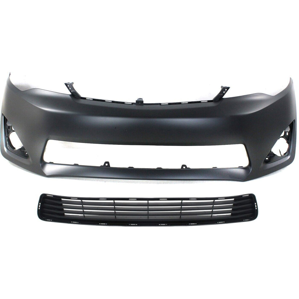 Front Bumper Cover Primed + Grille Textured Plastic For 2012-2014 Toyota Camry