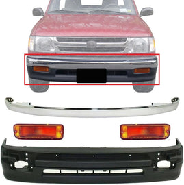 Front Bumper Chrome Trim + Lower Cover + Signals Light For 98-00 Tacoma 2wd 4Pcs