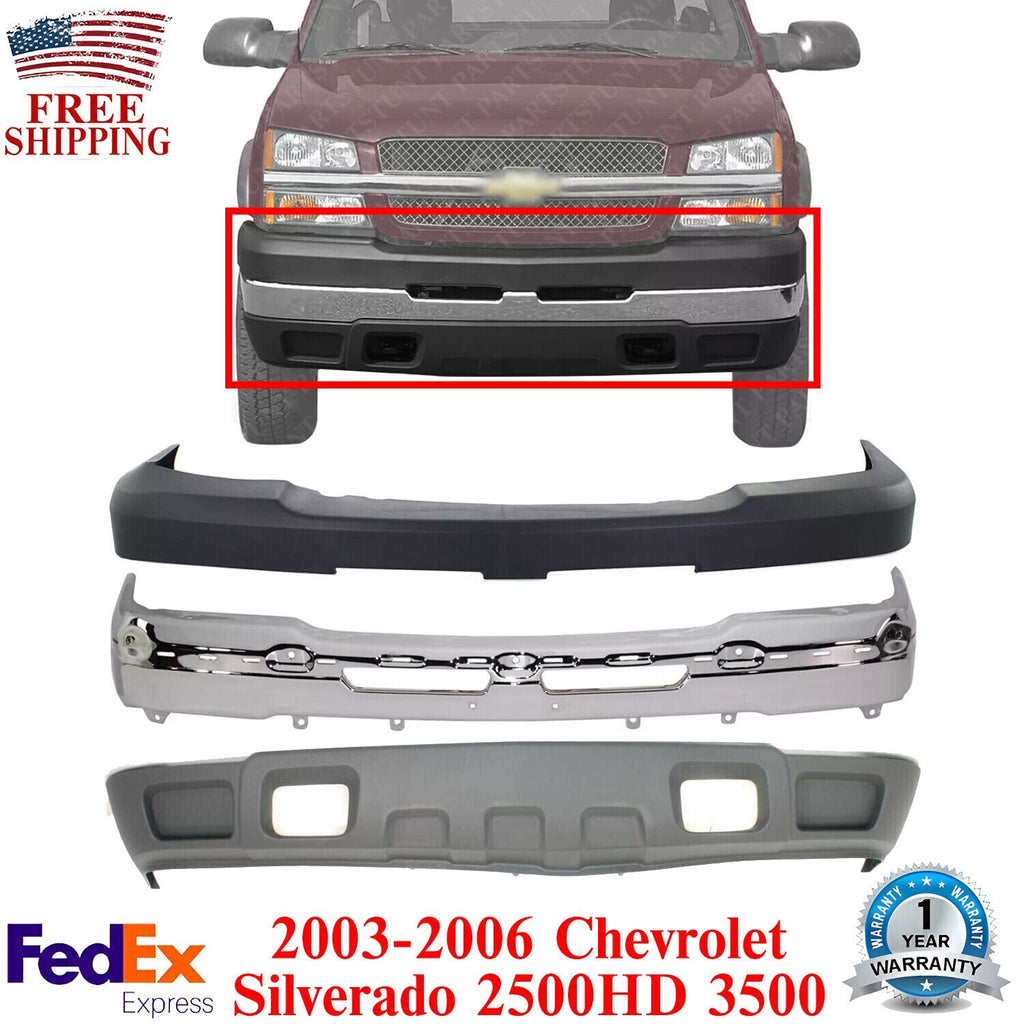 Front Bumper Chrome Steel Kit For 2003-2006 Chevrolet Silverado 2500HD / 3500