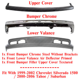 Front Bumper Chrome Steel Kit For 1999-2002 Silverado 1500/Tahoe Suburban