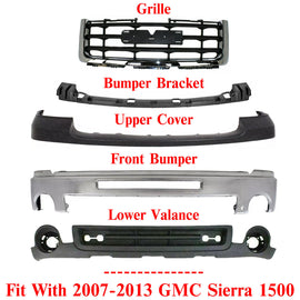 Front Bumper Chrome + Grille + Upper + Valance For 2007-2013 GMC Sierra 1500