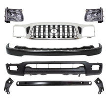 Load image into Gallery viewer, Front Chrome Grille + Black Primed Bumper + Lower Valance + Reinforcement + Headlights + Bumper Brackets for 2001–2004 Toyota Tacoma 4WD