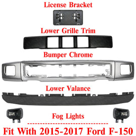 Front Bumper Chrome Steel and Fog Lights Assembly Kit For 2015-2017 Ford F-150