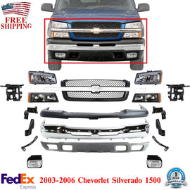 Front Bumper Chrome Steel Complete Kit For 2003-2006 Chevrolet Silverado 1500