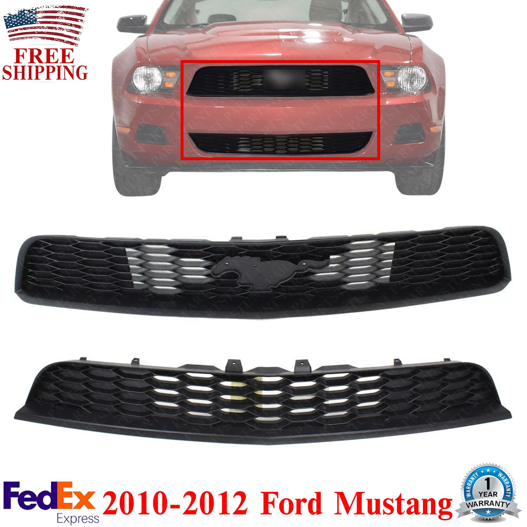 Front Bumper Upper and Lower Grille Kit For 2010-2012 Ford Mustang
