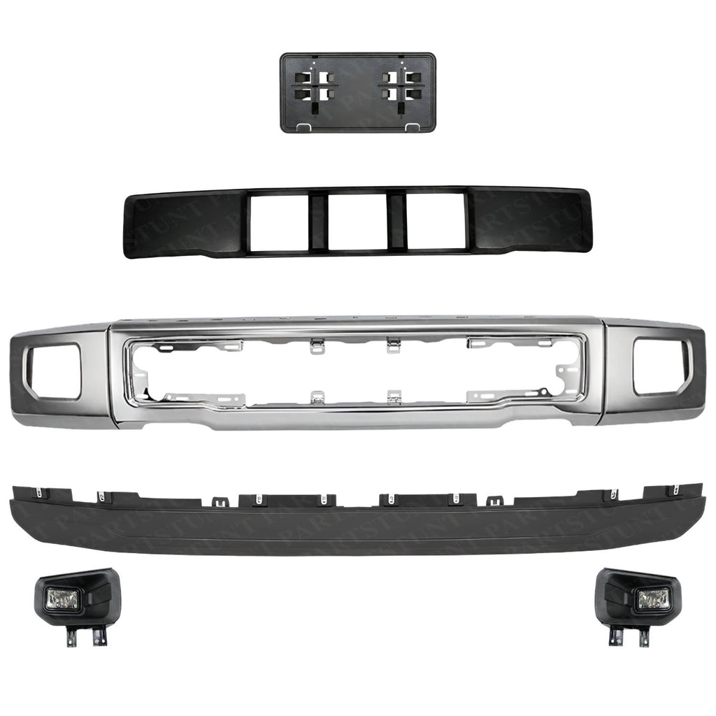 Front Bumper Chrome Steel and Fog Lights Assembly Kit For 2015-2017 Ford F-150