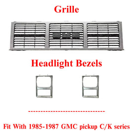 Grille Silver + Headlight Bezels For 1985-1988 GMC C/K Series Pickup Suburban