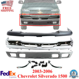 Front Bumper Chrome Steel Kit w/ Brackets For 2003-2006 Chevrolet Silverado 1500