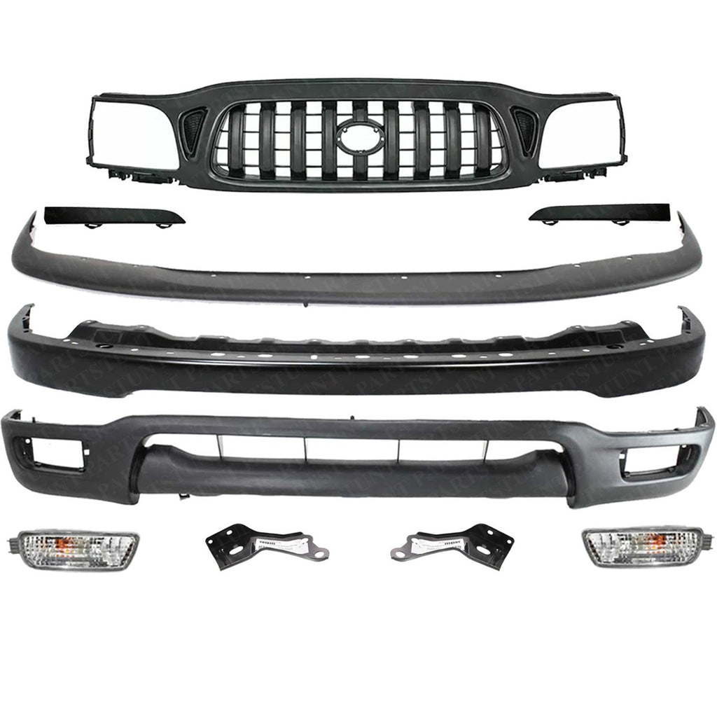 Front Bumper Primed Steel + Grille Kit With Brackets For 2001-2004 Toyota Tacoma