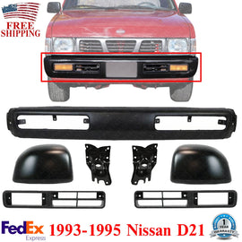 Front Bumper w/Brackets + Ends + Foglight Bezels For 1993-1995 Nissan D21/Pickup