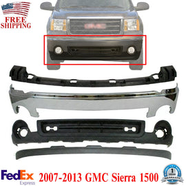 Front Bumper Chrome + Valance + Extension Bracket For 2007-2013 GMC Sierra 1500