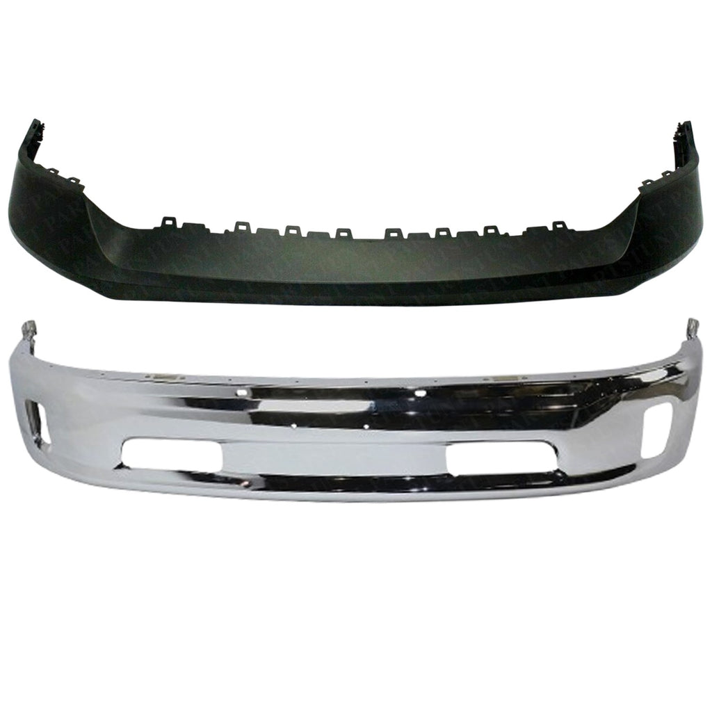 Front Bumper Chrome Steel + Upper Cover Primed For 2013-2018 Dodge Ram 1500