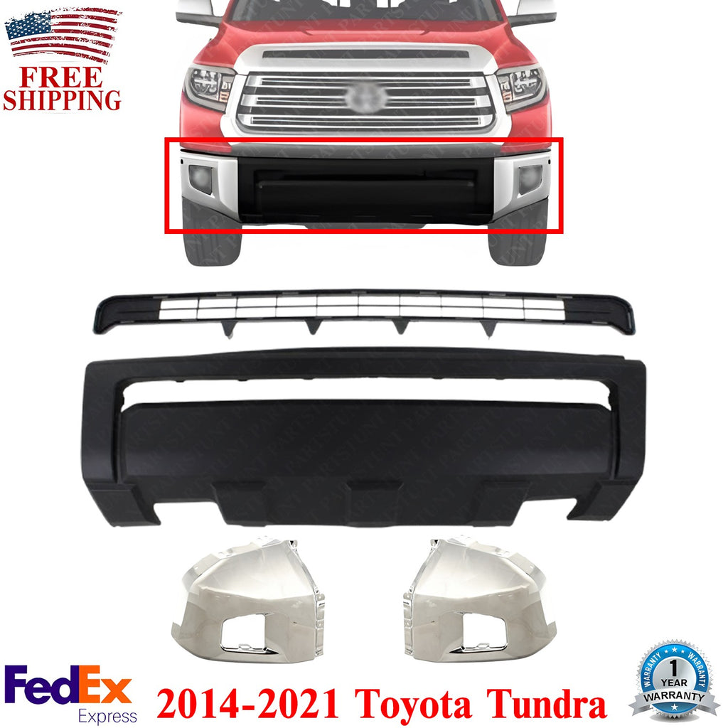Front Bumper Cover & Grille Textured + End Caps Chrome For 2014-21 Toyota Tundra